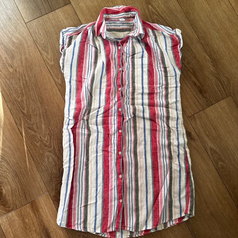 Old Navy Womens Red Blue Striped Linen Blend Sleeveless Button Shirt Dress S